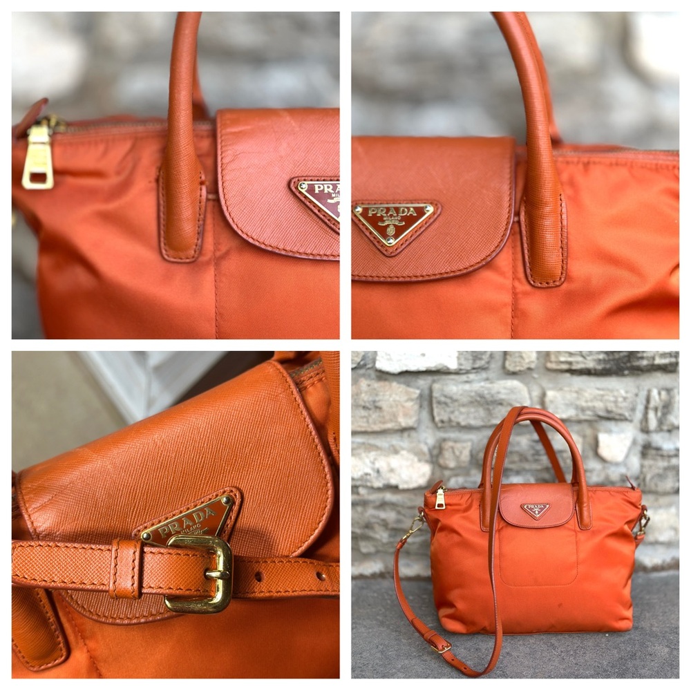 AUTHENTIC Prada Tessuto Nylon Saffiano Tote.  Color: Papaya. - Picture 15 of 15